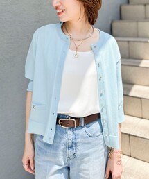 《手洗い可能》エアリーストレッチ5分袖Cネックカーディガン