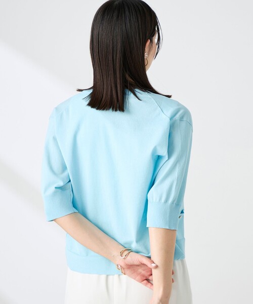 NOLLEY’S(ノーリーズ)の「《手洗い可能》エアリーストレッチ5分袖Cネックカーディガン(カーディガン/ボレロ・レディース・ベビーピンク/サックスブルー/ネイビー/オフホワイト・38)」の11枚目の写真