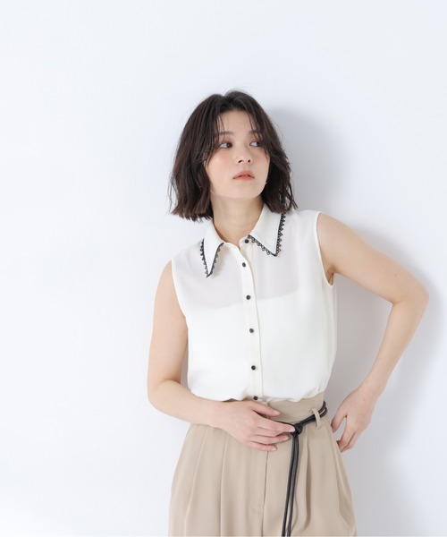 NATURAL BEAUTY BASIC(ナチュラルビューティーベーシック)の「【山本里菜さんコラボ】レーストリミングカラーブラウス(シャツ/ブラウス・レディース・ホワイト系その他/ネイビー系/ピンク系その他2・SMALL/MEDIUM)」の7枚目の写真