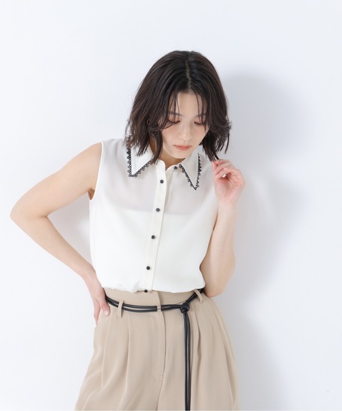 NATURAL BEAUTY BASIC(ナチュラルビューティーベーシック)の「【山本里菜さんコラボ】レーストリミングカラーブラウス(シャツ/ブラウス・レディース・ホワイト系その他/ネイビー系/ピンク系その他2・SMALL/MEDIUM)」の9枚目の写真