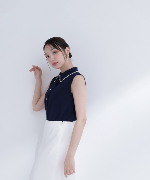 NATURAL BEAUTY BASIC(ナチュラルビューティーベーシック)の「【山本里菜さんコラボ】レーストリミングカラーブラウス(シャツ/ブラウス・レディース・ホワイト系その他/ネイビー系/ピンク系その他2・SMALL/MEDIUM)」の15枚目の写真