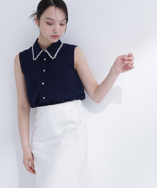 NATURAL BEAUTY BASIC(ナチュラルビューティーベーシック)の「【山本里菜さんコラボ】レーストリミングカラーブラウス(シャツ/ブラウス・レディース・ホワイト系その他/ネイビー系/ピンク系その他2・SMALL/MEDIUM)」の18枚目の写真