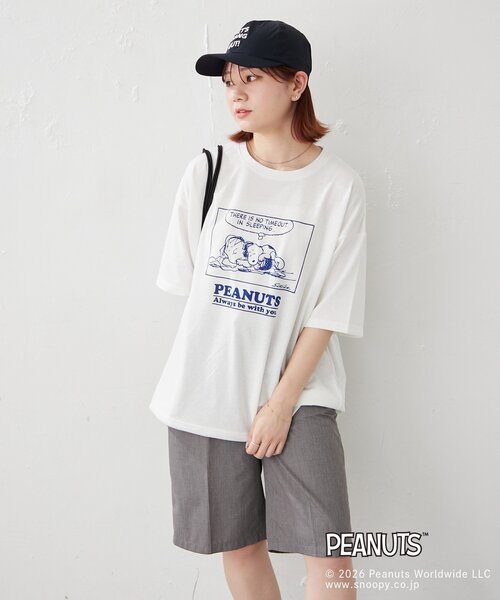BIRTHDAY BAR(バースデイバー)の「【PEANUTS ピーナッツ】 Tシャツ リラックスデザイン(Tシャツ/カットソー・レディース・ホワイト/チャコールグレー・FREE)」の1枚目の写真
