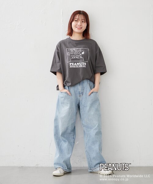 BIRTHDAY BAR(バースデイバー)の「【PEANUTS ピーナッツ】 Tシャツ リラックスデザイン(Tシャツ/カットソー・レディース・ホワイト/チャコールグレー・FREE)」の3枚目の写真