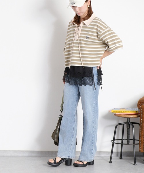 cepo(セポ)の「レースアップデザイン 半袖ラガーTee(ポロシャツ・レディース・ベージュ系その他/ブラック/オフホワイト・M)」の22枚目の写真