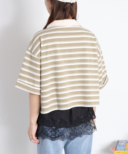 cepo(セポ)の「レースアップデザイン 半袖ラガーTee(ポロシャツ・レディース・ベージュ系その他/ブラック/オフホワイト・M)」の17枚目の写真