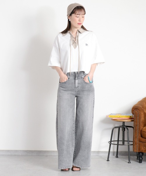 cepo(セポ)の「レースアップデザイン 半袖ラガーTee(ポロシャツ・レディース・ベージュ系その他/ブラック/オフホワイト・M)」の6枚目の写真