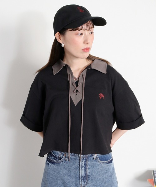 cepo(セポ)の「レースアップデザイン 半袖ラガーTee(ポロシャツ・レディース・ベージュ系その他/ブラック/オフホワイト・M)」の19枚目の写真