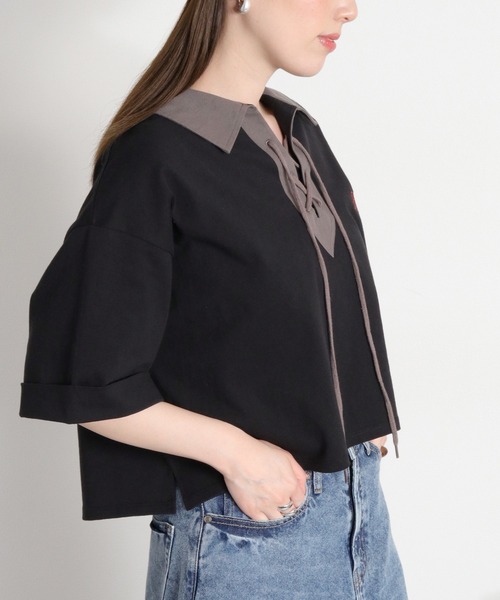 cepo(セポ)の「レースアップデザイン 半袖ラガーTee(ポロシャツ・レディース・ベージュ系その他/ブラック/オフホワイト・M)」の18枚目の写真