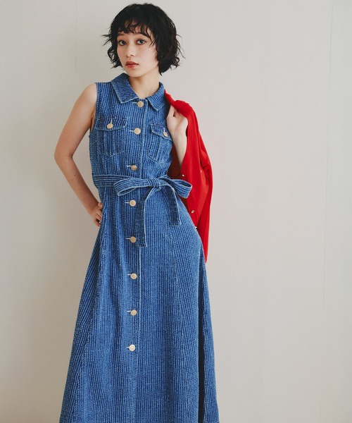 セール】レーザーカットデニムロングシャツワンピース（ワンピース