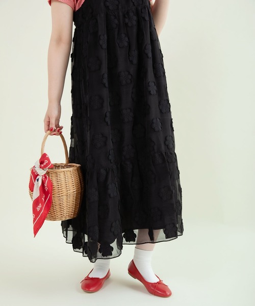 Dot&Stripes CHILD WOMAN(ドットアンドストライプス チャイルドウーマン)の「シアーフラワーカットジャカードキャミワンピース(ワンピース・レディース・ブラック・FREE)」の14枚目の写真