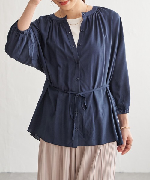 ikka(イッカ)の「【お得だ値】シアーブラウスアンサンブル【2点セット】(シャツ/ブラウス・レディース・グリーン/ブラウン系その他/ネイビー/グレイッシュベージュ・M/L)」の1枚目の写真