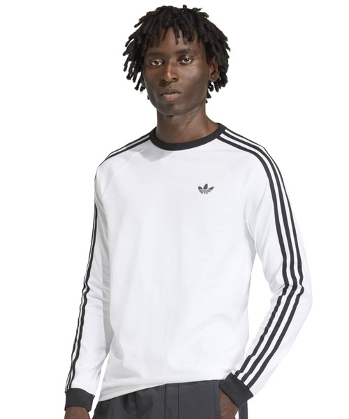adidas(アディダス)の「adidas 3-STRIPES LONGSLEEVE TEE / アディダス 3ストライプス ロングスリーブ Tシャツ(Tシャツ/カットソー・メンズ・ホワイト・M/S/XXL/XL/L)」の1枚目の写真