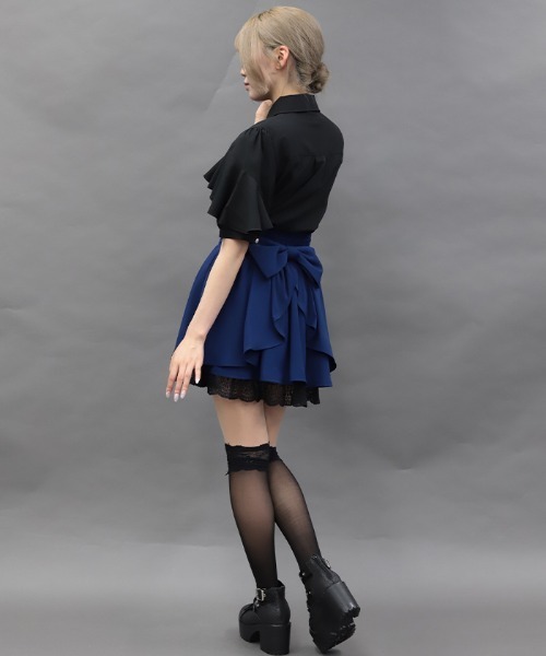 NIBBLE POISON(ニブルポイズン)の「リボン付バックフリルミニSK(スカート・レディース・ネイビー/ブラック・MEDIUM)」の10枚目の写真