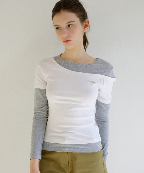 LETTER FROM MOON(レターフロムムーン)の「レターズレイヤードオフショルダーティーシャツ(グレー)(Tシャツ/カットソー・レディース・その他・FREE)」の3枚目の写真