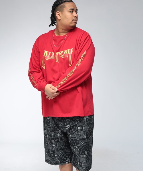 SAKAZEN(サカゼン)の「【WEB限定価格】Tシャツ 長袖 メンズ 大きいサイズ フロントプリント アームプリント クルーネック ロンT トップスカジュアル 春 夏(Tシャツ/カットソー・メンズ・レッド/ブラック・3XL/X(2L)/2XL)」の3枚目の写真