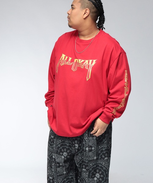 SAKAZEN(サカゼン)の「【WEB限定価格】Tシャツ 長袖 メンズ 大きいサイズ フロントプリント アームプリント クルーネック ロンT トップスカジュアル 春 夏(Tシャツ/カットソー・メンズ・レッド/ブラック・3XL/X(2L)/2XL)」の6枚目の写真