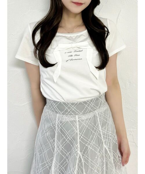 dazzlin(ダズリン)の「リボンディティールドッキングTシャツ(Tシャツ/カットソー・レディース・ピンク/ブラック/オフホワイト・FREE)」の2枚目の写真