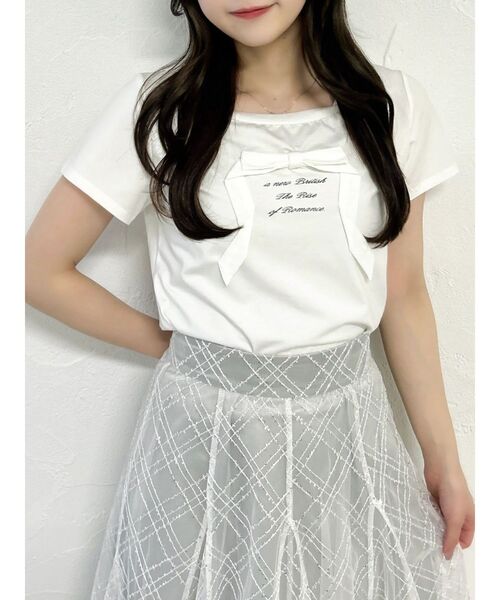 dazzlin(ダズリン)の「リボンディティールドッキングTシャツ(Tシャツ/カットソー・レディース・ピンク/ブラック/オフホワイト・FREE)」の8枚目の写真
