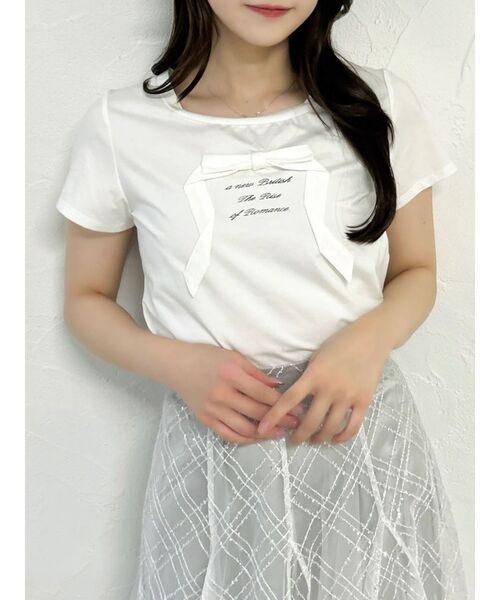 dazzlin(ダズリン)の「リボンディティールドッキングTシャツ(Tシャツ/カットソー・レディース・ピンク/ブラック/オフホワイト・FREE)」の9枚目の写真