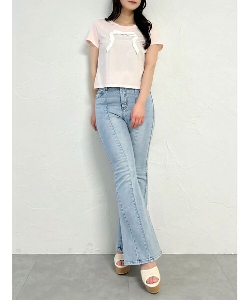 dazzlin(ダズリン)の「リボンディティールドッキングTシャツ(Tシャツ/カットソー・レディース・ピンク/ブラック/オフホワイト・FREE)」の21枚目の写真