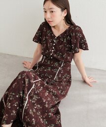 Vネックフラワーワンピース
