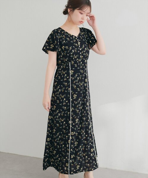 natural couture（ナチュラルクチュール）の「Vネックフラワーワンピース（ワンピース・レディース・ブラック系その他/ブラウン系その他/ブルー系その他/ホワイト系その他・FREE）」の11枚目の写真