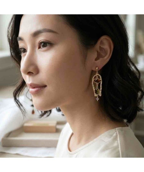 tone(トーン)の「【88eighty-eight】レトロアンティークストーン非対称ピアス【import】(MA)(ピアス(両耳用)・レディース・ゴールド・FREE)」の8枚目の写真