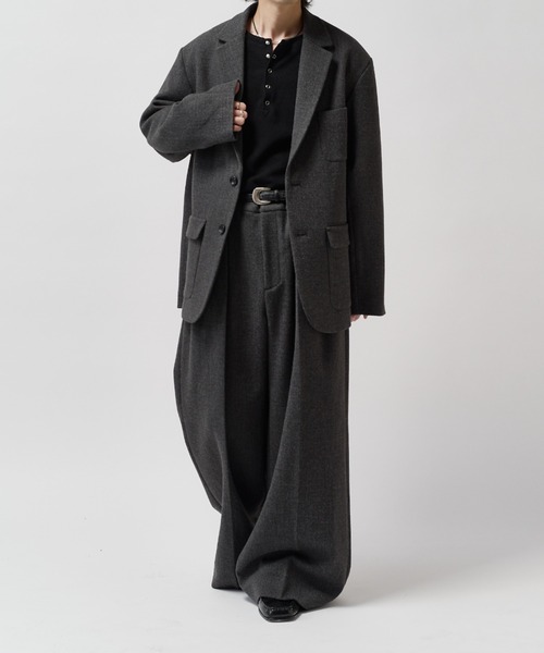 Lui's(ルイス)の「【Neucon】CLASSIC HEATHER WIDE-LEG SLACKS / クラシック2タックワイドレッグスラックスパンツ / セットアップ対応(スラックス・メンズ・ブラウン/チャコールグレー・1/2)」の16枚目の写真