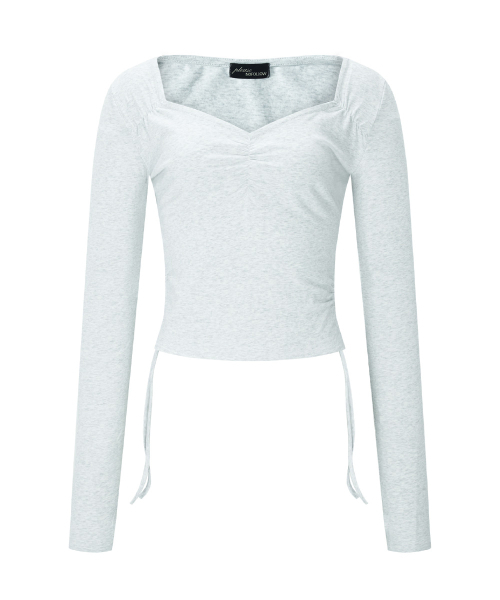 PLEASENOFOLLOW(プリーズノーフォロー)の「Mov Shirring Long Sleeve Top (White Melange)(Tシャツ/カットソー・レディース・その他・FREE)」の2枚目の写真