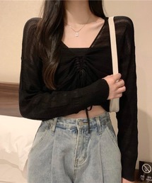 ヘルシーな肌見せを叶える♡ ドロストメッシュショートカーディガン(全5色)