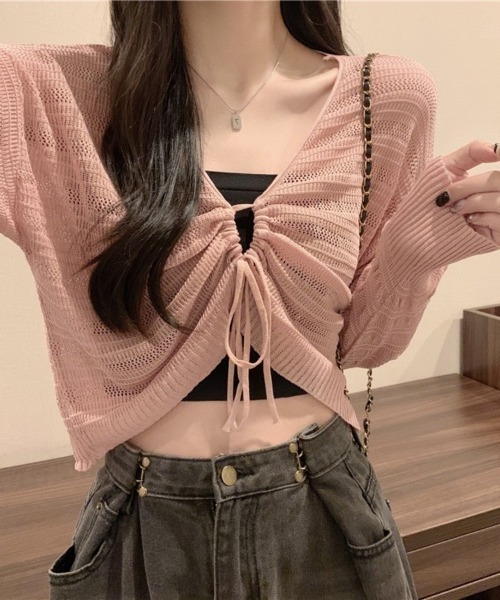 Beststore（ベストストア）の「ヘルシーな肌見せを叶える♡ ドロストメッシュショートカーディガン(全5色)（カーディガン/ボレロ・レディース・ホワイト/ブラック/グリーン/ブラウン/ピンク・FREE）」の21枚目の写真