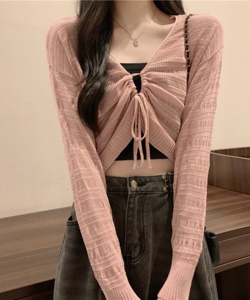 Beststore（ベストストア）の「ヘルシーな肌見せを叶える♡ ドロストメッシュショートカーディガン(全5色)（カーディガン/ボレロ・レディース・ホワイト/ブラック/グリーン/ブラウン/ピンク・FREE）」の22枚目の写真