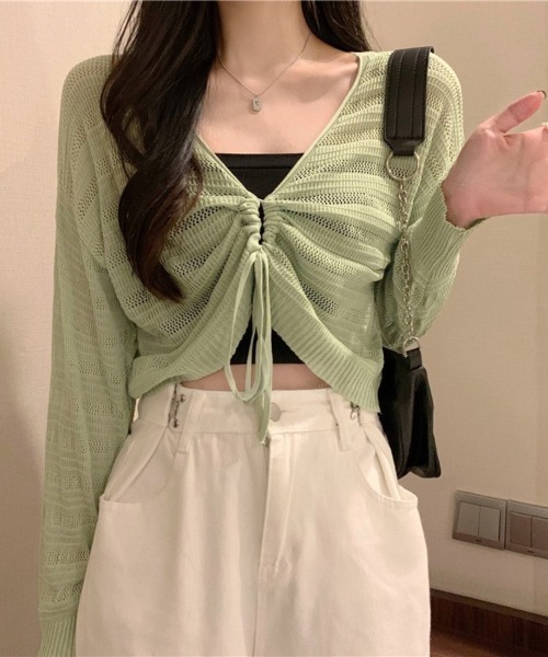 Beststore（ベストストア）の「ヘルシーな肌見せを叶える♡ ドロストメッシュショートカーディガン(全5色)（カーディガン/ボレロ・レディース・ホワイト/ブラック/グリーン/ブラウン/ピンク・FREE）」の13枚目の写真