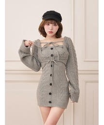 アンサンブルケーブルリボンニットミニワンピース