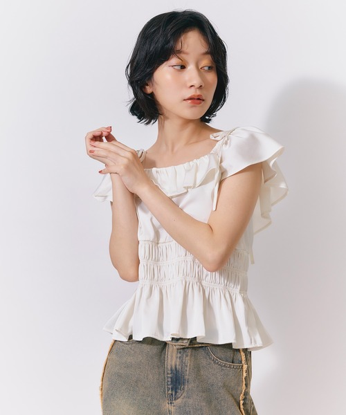 REDYAZEL(レディアゼル)の「ショルダーリボン2WAYオフショルブラウス(シャツ/ブラウス・レディース・オフホワイト/ブルー/ブラック・FREE)」の19枚目の写真