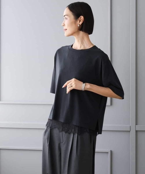 MICHEL KLEIN(ミッシェル・クラン)の「ヴィンテージライクボックスTシャツ(Tシャツ/カットソー・レディース・ネイビー/ブラック/アイボリー・38)」の4枚目の写真