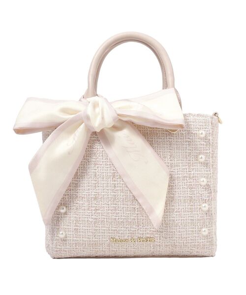 Maison de FLEUR(メゾンドフルール)の「スカーフ付きツイードスクエアトート(ハンドバッグ・レディース・ブラック/ライトピンク・FREE)」の7枚目の写真