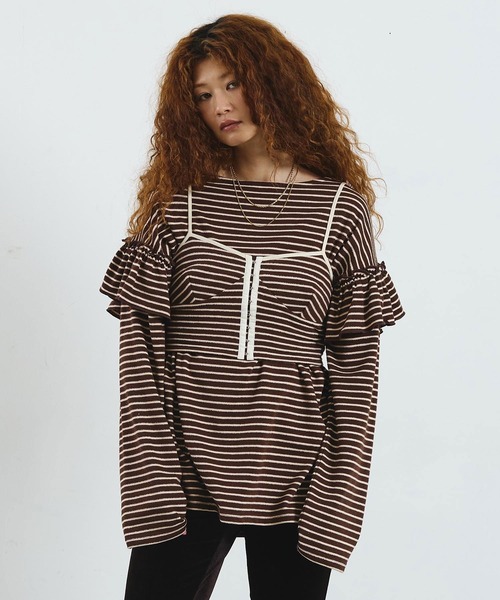 mag.by c(マグバイシー)の「mag.by c/FRILL STRIPE L/S TOP(Tシャツ/カットソー・レディース・オフホワイト/ブラウン・ONE SIZE)」の17枚目の写真