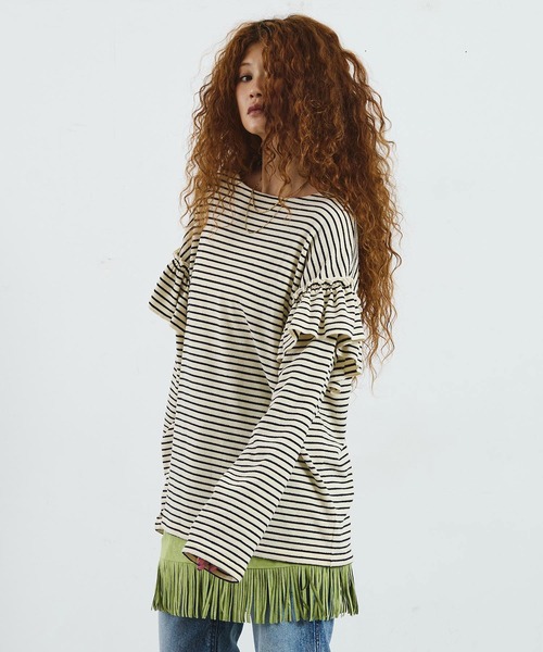 mag.by c(マグバイシー)の「mag.by c/FRILL STRIPE L/S TOP(Tシャツ/カットソー・レディース・オフホワイト/ブラウン・ONE SIZE)」の7枚目の写真