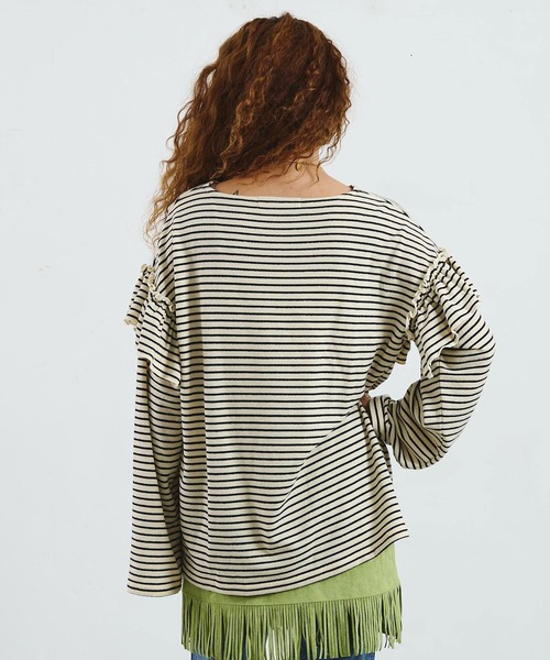 mag.by c(マグバイシー)の「mag.by c/FRILL STRIPE L/S TOP(Tシャツ/カットソー・レディース・オフホワイト/ブラウン・ONE SIZE)」の8枚目の写真