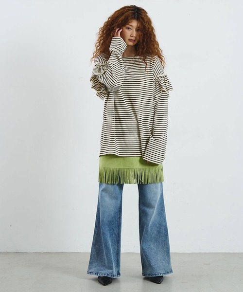 mag.by c(マグバイシー)の「mag.by c/FRILL STRIPE L/S TOP(Tシャツ/カットソー・レディース・オフホワイト/ブラウン・ONE SIZE)」の9枚目の写真