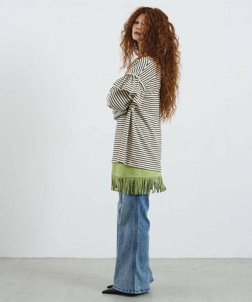 mag.by c(マグバイシー)の「mag.by c/FRILL STRIPE L/S TOP(Tシャツ/カットソー・レディース・オフホワイト/ブラウン・ONE SIZE)」の10枚目の写真