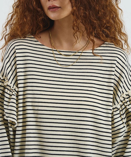mag.by c(マグバイシー)の「mag.by c/FRILL STRIPE L/S TOP(Tシャツ/カットソー・レディース・オフホワイト/ブラウン・ONE SIZE)」の12枚目の写真