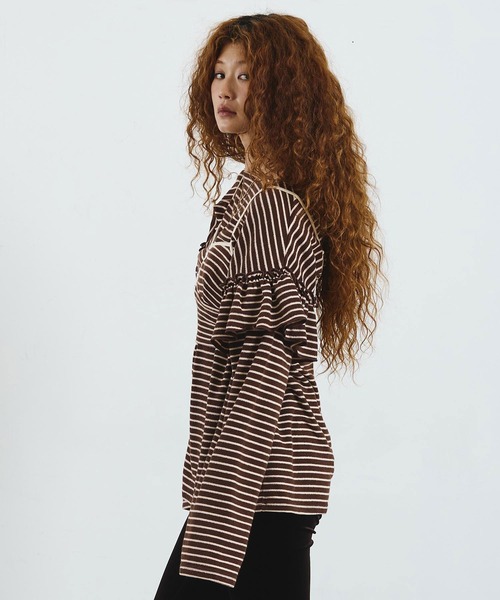 mag.by c(マグバイシー)の「mag.by c/FRILL STRIPE L/S TOP(Tシャツ/カットソー・レディース・オフホワイト/ブラウン・ONE SIZE)」の18枚目の写真