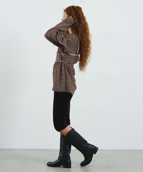 mag.by c(マグバイシー)の「mag.by c/FRILL STRIPE L/S TOP(Tシャツ/カットソー・レディース・オフホワイト/ブラウン・ONE SIZE)」の3枚目の写真