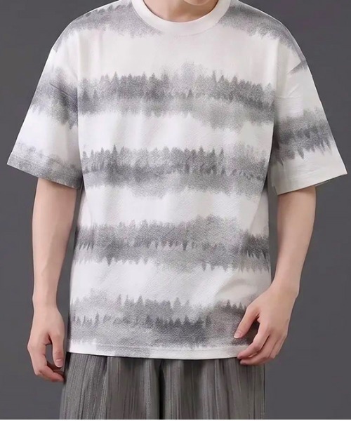revertical(リバーティカル)の「グラデーションジャガードボーダー ルーズシルエット 半袖Tシャツ(Tシャツ/カットソー・メンズ・グレー/カーキ/ブラック・MEDIUM/LARGE)」の2枚目の写真