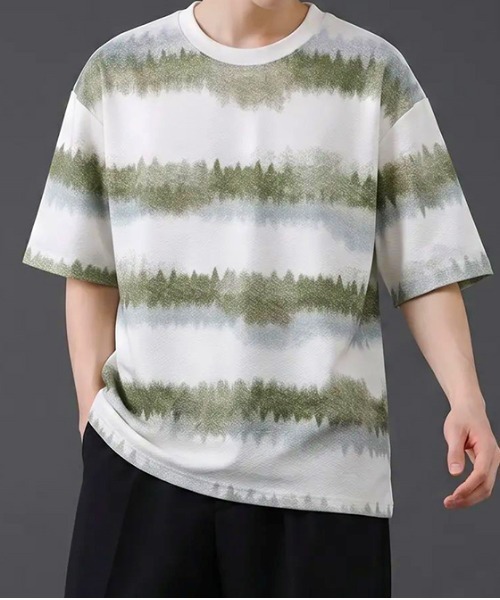 revertical(リバーティカル)の「グラデーションジャガードボーダー ルーズシルエット 半袖Tシャツ(Tシャツ/カットソー・メンズ・グレー/カーキ/ブラック・MEDIUM/LARGE)」の3枚目の写真