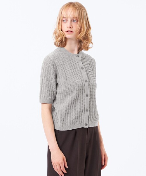 MACKINTOSH PHILOSOPHY（ﾏｯｷﾝﾄｯｼｭ ﾌｨﾛｿﾌｨｰ）の「モールケーブル半袖カーディガン（カーディガン/ボレロ・レディース・レッド系その他2/ブルー/グレー系その他・38）」の2枚目の写真