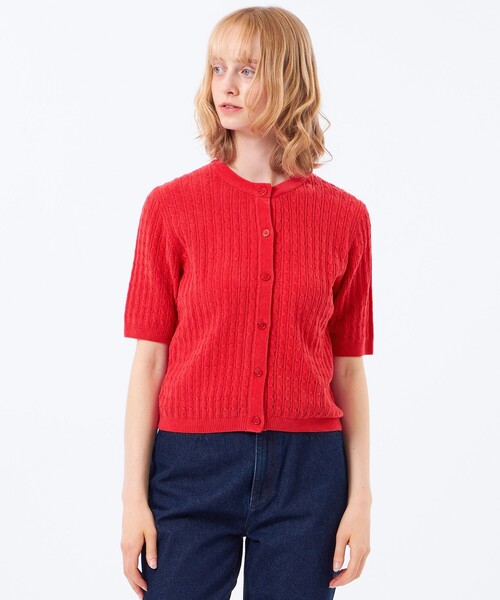 MACKINTOSH PHILOSOPHY（ﾏｯｷﾝﾄｯｼｭ ﾌｨﾛｿﾌｨｰ）の「モールケーブル半袖カーディガン（カーディガン/ボレロ・レディース・レッド系その他2/ブルー/グレー系その他・38）」の3枚目の写真